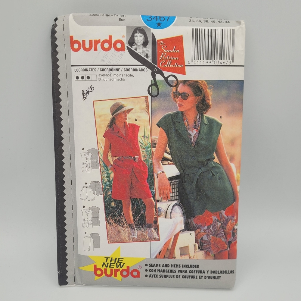 UNCUT Vintage Burda 3467 Blouse, Skirt, Bermudas Shorts Sewing Pattern